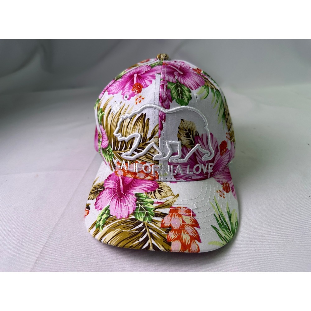 California Love Snapback Hat Men Tropical Hibiscus Floral Bear Embroidered White